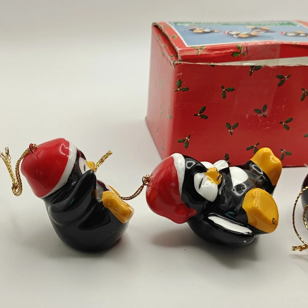 Christmas Around the World Playful Penguin 4pc Ceramic Hanging Ornaments 54-224